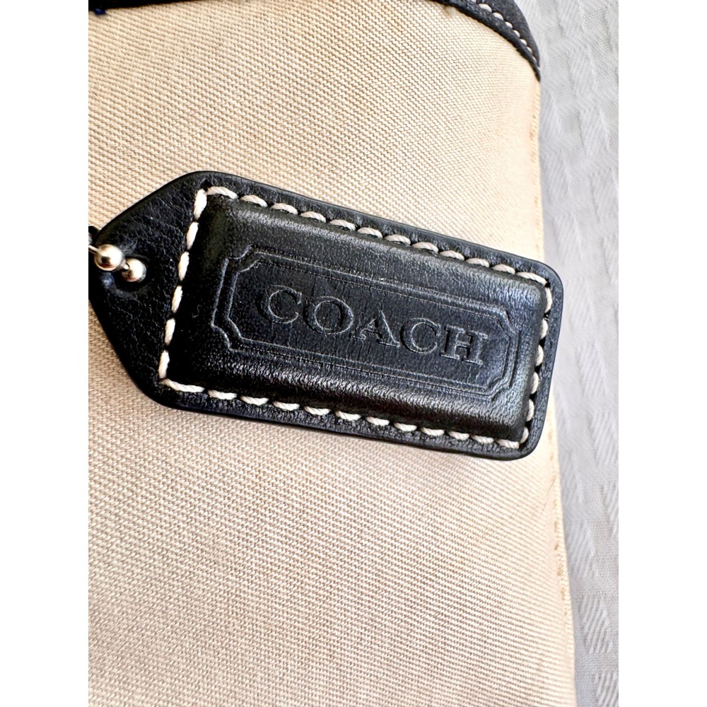 Coach Hampton Canvas Leather Trim Tote Bag Cream Black Tan 7741 Small Shoulder - Picture 3 of 16